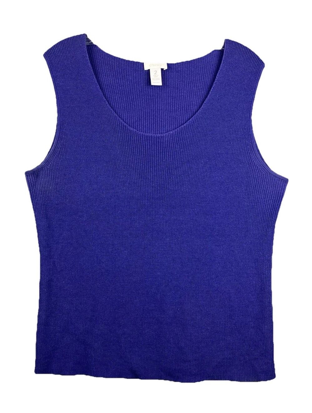 Chico’s Rib Knit Sleeveless Sweater Sz 2 (Women’s 12) Cotton Blend Blue Coastal